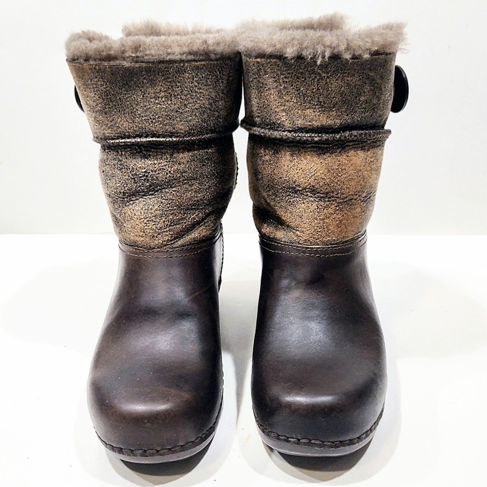Dansko Stormy Leather Boots Clogs Shearling Lining Brown Women's EU 36 US 5.5-6
